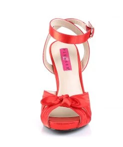 Pleaser Direct Eve 01 Red Satin Peep Toe High Heels Larger Size Shoes