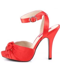 Pleaser Direct Eve 01 Red Satin Peep Toe High Heels Larger Size Shoes
