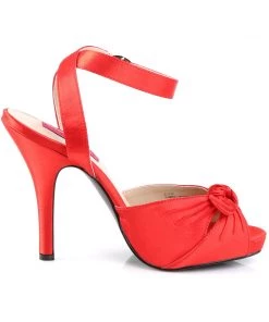 Pleaser Direct Eve 01 Red Satin Peep Toe High Heels Larger Size Shoes
