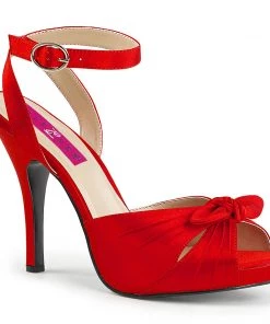 Pleaser Direct Eve 01 Red Satin Peep Toe High Heels Larger Size Shoes