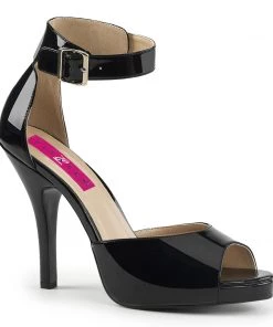Pleaser Direct Eve 02 Black Patent High Heel Sandals Larger Size Shoes