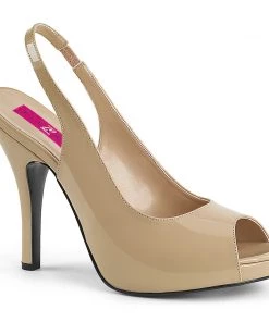 Pleaser Direct Eve 04 Nude Patent Slingback High Heels