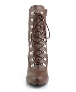 Pleaser Direct Larger Size Shoes Eve 106 Brown Matte Lace Up Ankle Boots