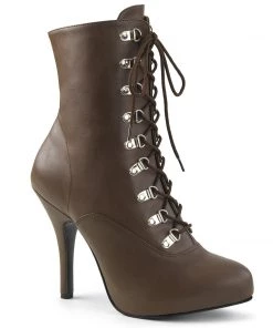 Pleaser Direct Larger Size Shoes Eve 106 Brown Matte Lace Up Ankle Boots