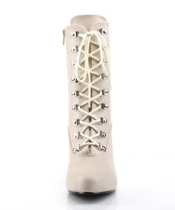 Pleaser Direct Eve 106 Nude Matte Lace Up Ankle Boots Larger Size Shoes