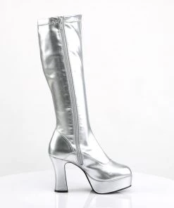 Pleaser Direct Larger Size Shoes Exotica 2000 Silver Patent Gogo Boots