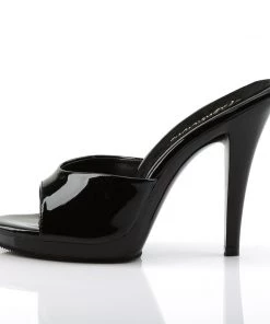 Pleaser Direct Flair 401-2 Black Patent Peep Toe Sandals Larger Size Shoes