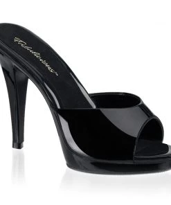 Pleaser Direct Flair 401-2 Black Patent Peep Toe Sandals Larger Size Shoes