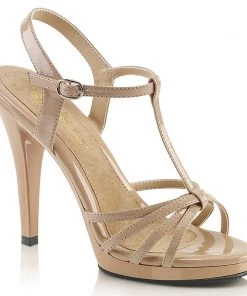 Pleaser Direct Larger Size Shoes Flair 420 Nude Patent Strappy Sandals