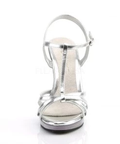 Pleaser Direct Flair 420 Silver Patent Strappy Sandals