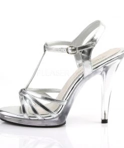 Pleaser Direct Flair 420 Silver Patent Strappy Sandals