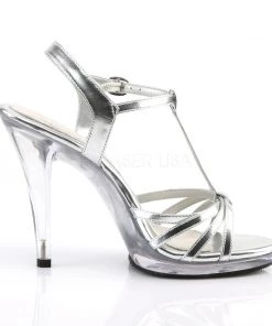 Pleaser Direct Flair 420 Silver Patent Strappy Sandals