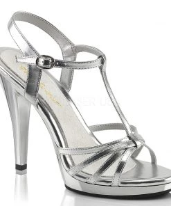 Pleaser Direct Flair 420 Silver Patent Strappy Sandals