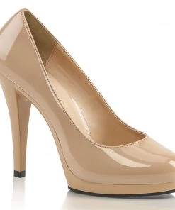 Pleaser Direct Larger Size Shoes Flair 480 Nude Patent Court Shoes