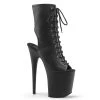 Pleaser Direct Flamingo 1016 Black Faux Leather Lace Up Peep-Toe Platforms