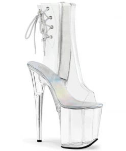 Pleaser Direct Flamingo 1018C Clear Ankle Boots Larger Size Shoes