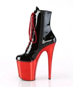Pleaser Direct Flamingo 1020 Black Patent & Red Chrome Ankle Boot Larger Size Shoes