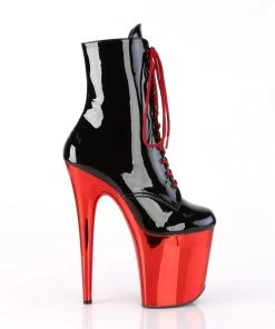 Pleaser Direct Flamingo 1020 Black Patent & Red Chrome Ankle Boot Larger Size Shoes