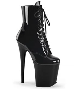 Pleaser Direct Flamingo 1020 Black Patent Vegan Ankle Boot Larger Size Shoes