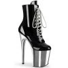Pleaser Direct Flamingo 1020 Black Patent & Silver Chrome Ankle Boots