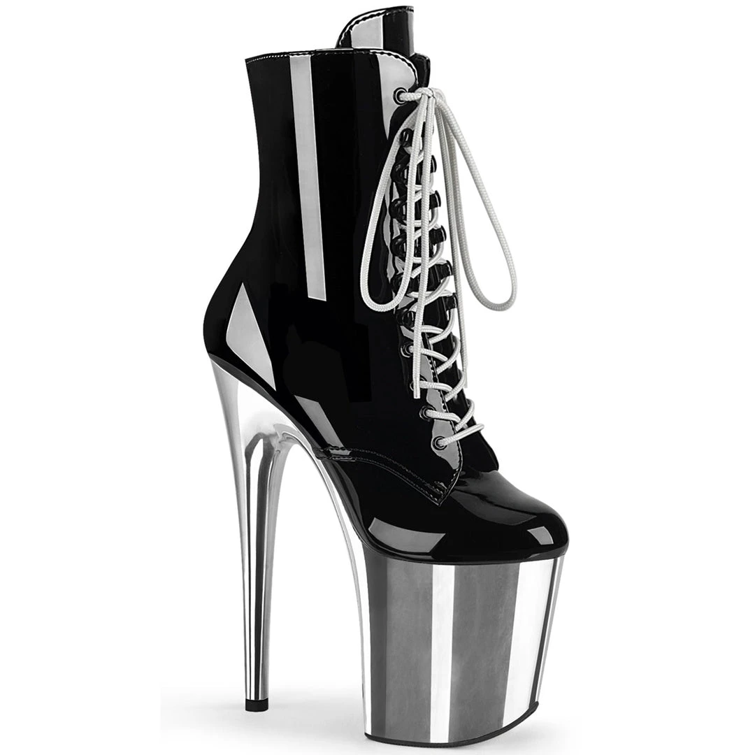 Pleaser Direct Flamingo 1020 Black Patent & Silver Chrome Ankle Boots 1 Pleaser Direct Flamingo 1020 Black Patent & Silver Chrome Ankle Boots