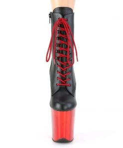 Pleaser Direct Flamingo 1020 Black Matte & Red Chrome Ankle Boots