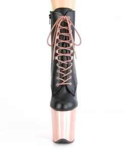 Pleaser Direct Flamingo 1020 Black Matte & Silver Chrome Ankle Boots Larger Size Shoes