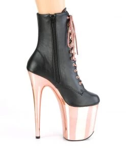 Pleaser Direct Flamingo 1020 Black Matte & Silver Chrome Ankle Boots Larger Size Shoes