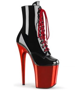 Pleaser Direct Flamingo 1020 Black Patent & Red Chrome Ankle Boot Larger Size Shoes
