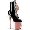 Pleaser Direct Flamingo 1020 Black Patent & Rose Gold Chrome Ankle Boot Larger Size Shoes