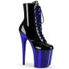 Pleaser Direct Flamingo 1020 Black Patent & Royal Blue Chrome Ankle Boots