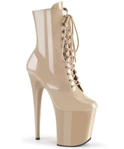 Pleaser Direct Larger Size Shoes Flamingo 1020 Nude Patent Vegan Ankle Boot