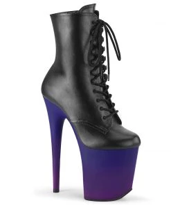 Pleaser Direct Larger Size Shoes Flamingo 1020BP Black Matte & Purple Ombre Ankle Boots
