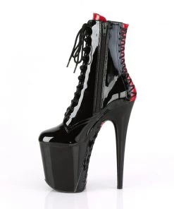 Pleaser Direct Flamingo 1020FH Black & Red Lace Up Ankle Boots