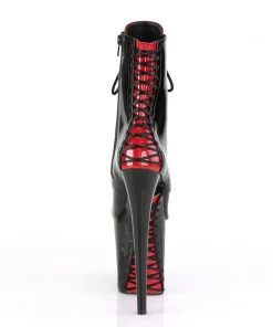 Pleaser Direct Flamingo 1020FH Black & Red Lace Up Ankle Boots