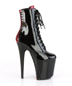 Pleaser Direct Flamingo 1020FH Black & Red Lace Up Ankle Boots