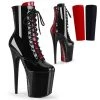 Pleaser Direct Flamingo 1020FH Black & Red Lace Up Ankle Boots