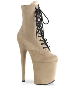 Pleaser Direct Flamingo 1020FS Beige Faux Suede Vegan Ankle Boots Larger Size Shoes