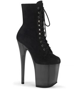 Pleaser Direct Larger Size Shoes Flamingo 1020FST Black Tinted Perspex Ankle Boots