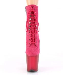 Pleaser Direct Flamingo 1020FST Pink Tinted Perspex Ankle Boots Larger Size Shoes
