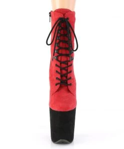 Pleaser Direct Larger Size Shoes Flamingo 1020FSTT Red And Black Faux Suede Ankle Boots