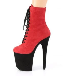 Pleaser Direct Larger Size Shoes Flamingo 1020FSTT Red And Black Faux Suede Ankle Boots
