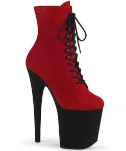 Pleaser Direct Larger Size Shoes Flamingo 1020FSTT Red And Black Faux Suede Ankle Boots