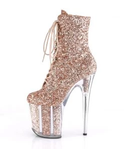 Pleaser Direct Larger Size Shoes Flamingo 1020G Rose Gold Glitter Platform Boots