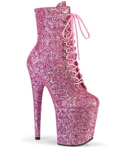 Pleaser Direct Flamingo 1020GWR Baby Pink Glitter Ankle Boots
