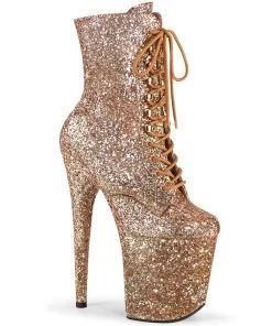 Pleaser Direct Larger Size Shoes Flamingo 1020GWR Rose Gold Glitter Ankle Boots