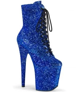 Pleaser Direct Flamingo 1020GWR Blue Glitter Ankle Boots Larger Size Shoes