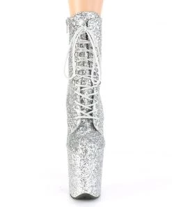 Pleaser Direct Flamingo 1020GWR Silver Glitter Ankle Boots Larger Size Shoes
