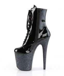 Pleaser Direct Flamingo 1020LG Black Patent And Glitter Boots