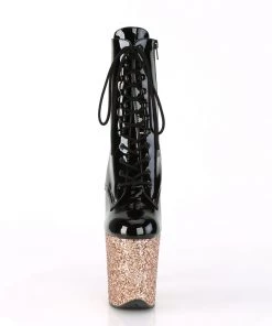 Pleaser Direct Flamingo 1020LG Black Patent And Rose Gold Glitter Boots Larger Size Shoes